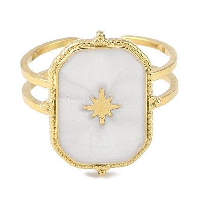 Ion Plating(IP) 304 Stainless Steel Enamel Rectangle with Star Cuff Finger Rings X-RJEW-L107-063G-01-1