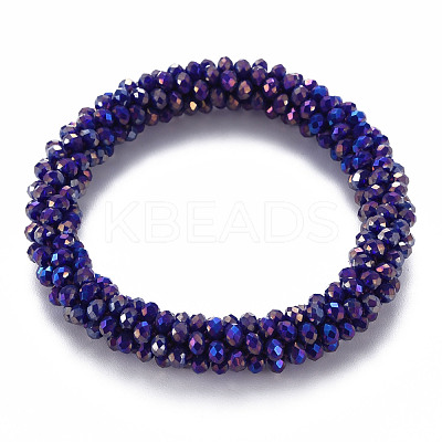 AB Color Plated Faceted Opaque Glass Beads Stretch Bracelets BJEW-S144-003D-01-1