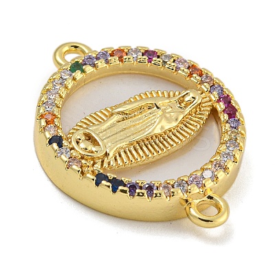 Rack Plating Brass Micro Pave Colorful Cubic Zirconia Flat Round Connector Charms KK-I718-47G-05-1