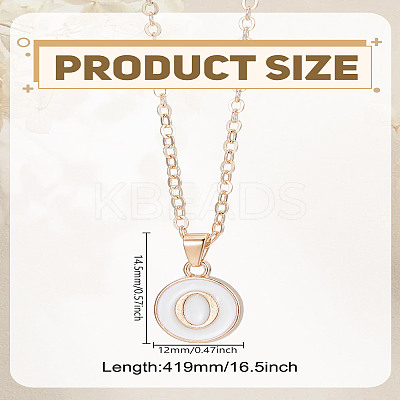 1Pc Zinc Alloy White Enamel Round with Letter Pendant Necklaces NJEW-LP0002-88G-O-1