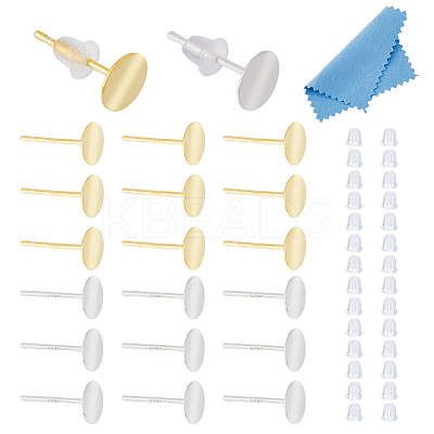 12Pcs 2 Colors 925 Sterling Silver Flat Pad Stud Earring Findings STER-DC0001-62B-1
