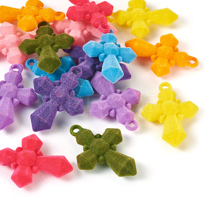 16Pcs 8 Colors Flocking Resin Pendants RESI-TA0002-77-1