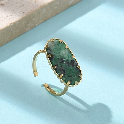 Oval Natural Turquoise Finger Rings RJEW-R009-01G-01-1
