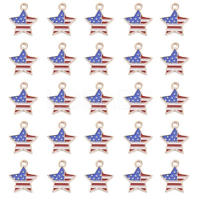 50Pcs Independence Day Light Gold Plated Alloy Enamel Pendants ENAM-LS0001-08LG-1
