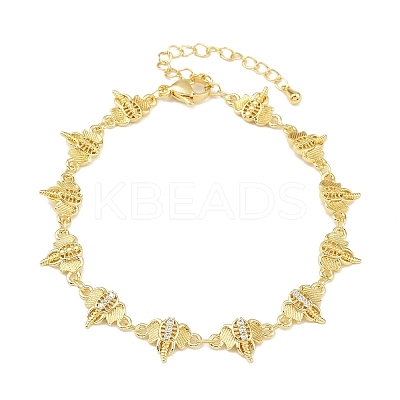 Brass Micro Pave Clear Cubic Zirconia Link Chain Bracelets for Women BJEW-A090-10B-G-1