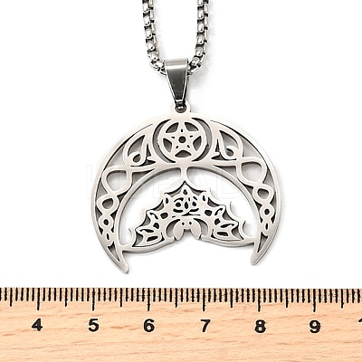 Bat 201 Stainless Steel Hollow Crescent Moon Bat Pendant Necklaces for Women NJEW-M105-05P-1