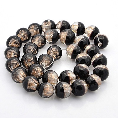 Handmade Two Tone Gold Sand Lampwork Round Beads Strands LAMP-O007-01C-1