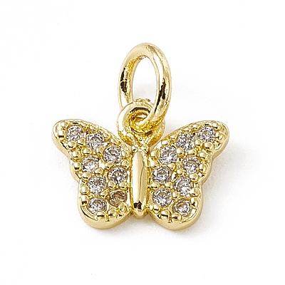 Brass Micro Pave Clear Cubic Zirconia Butterfly Charms ZIRC-F132-43G-1