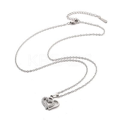 304 Stainless Steel Crystal Rhinestone Heart Pendant Cable Chain Necklaces for Women NJEW-Z056-01B-P-1