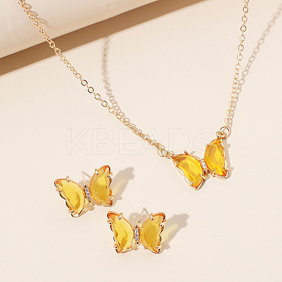 Butterfly Acrylic Rhinestone with Iron Pendant Necklaces & Stud Earrings Sets for Women WGFFCAF-01-1
