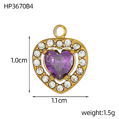 304 Stainless Steel Cubic Zirconia Charms STAS-OY004-02G-1