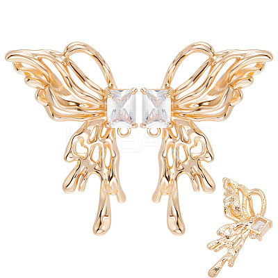2 Pairs Brass Pave Clear Cubic Zirconia Butterfly Stud Earring Findings KK-BBC0018-66-1