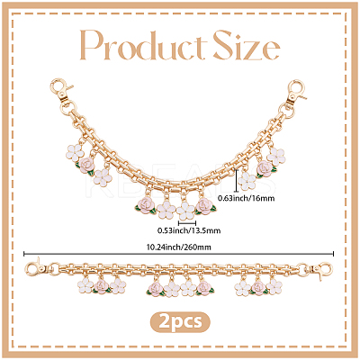 2Pcs Alloy Pink and White Enamel Flower Tassel Bag Decorative Chains AJEW-BBC0001-05-1
