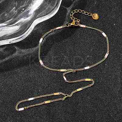 304 Stainless Steel Enamel Link Ring Bracelets for Women BJEW-Z140-02G-1