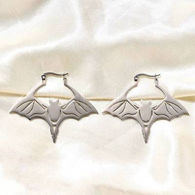 Non-Tarnish 304 Stainless Steel Bat Hoop Earrings for Women EJEW-R156-07P-1