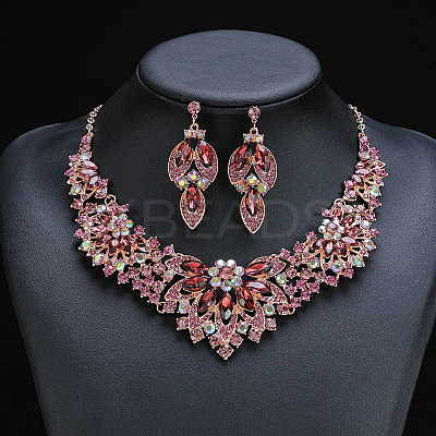 Flower Alloy Rhinestone Pendant Necklaces & Stud Dangle Earrings Sets WGBD82F-03-1