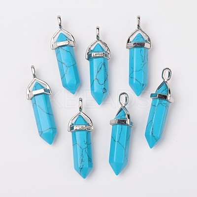 Dyed Synthetic Turquoise Pointed Pendants G-F295-03B-1