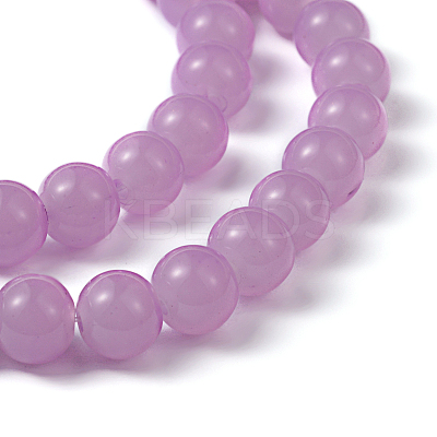 Violet Color Spray Painted Round Imitation Jade Glass Beads Strands X-DGLA-S076-8mm-22-1