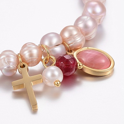 Natural Pearl Charm Bracelets BJEW-K197-02B-1