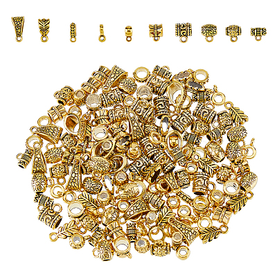 150Pcs 10 Style Tibetan Style Alloy Tube Bails FIND-DC0004-78-1