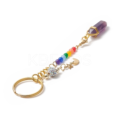 Chakra Natural Mixed Gemstone Bullet Pendant Keychain KEYC-JKC00448-1