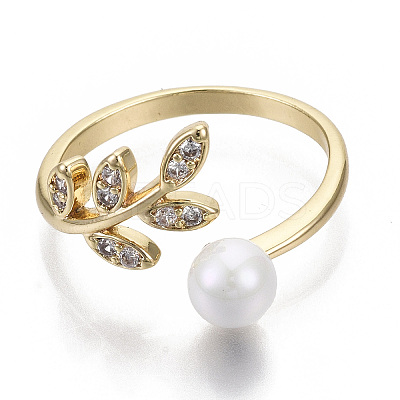Brass Micro Pave Clear Cubic Zirconia Cuff Finger Rings X-RJEW-N030-002-NF-1