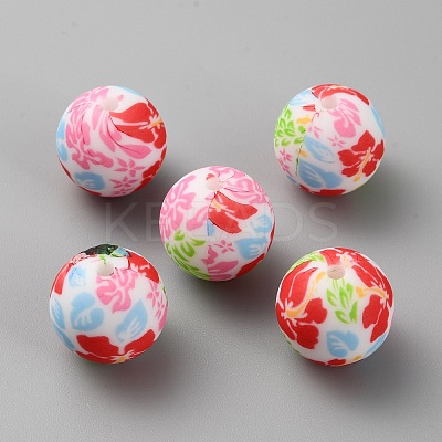 Round with Flower Food Grade Eco-Friendly Silicone Beads SIL-WH0006-21A-1