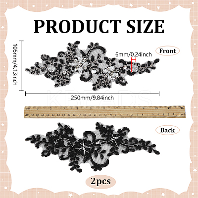 1 Pair Flower Polyester with Glass Embroidery Sew on Ornament Accessories PATC-FG0003-41-1