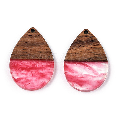 Transparent Resin & Walnut Wood Pendants RESI-N039-25F-1
