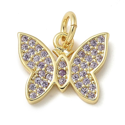 Rack Plating Brass Micro Pave Cubic Zirconia Pendants KK-K392-42G-1