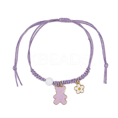 Flower & Bear Alloy Enamel Charm Bracelets BJEW-JB11696-02-1