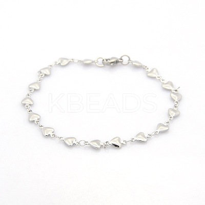 Tarnish Resistant Casual Style 304 Stainless Steel Heart Link Chain Bracelets STAS-O036-05P-1