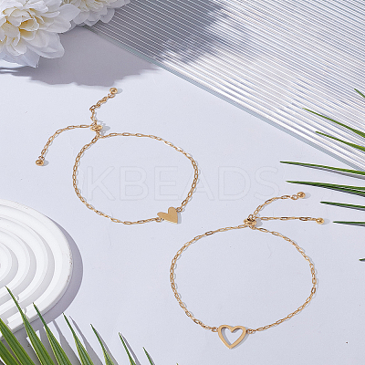 2Pcs Adjustable 201 Stainless Steel Link Bracelets BJEW-LP0015-18-1