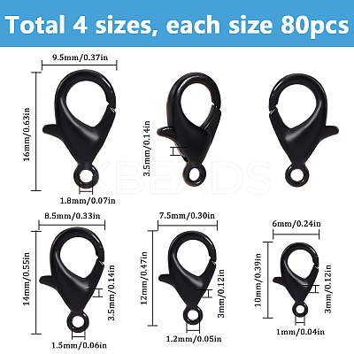 320Pcs 4 Styles Zinc Alloy Lobster Claw Clasps FIND-SC0013-13-1