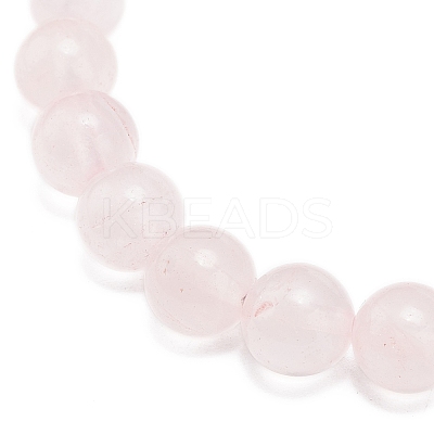 Natural Rose Quartz Round Beaded Stretch Bracelet with Heart Charm BJEW-JB09019-03-1