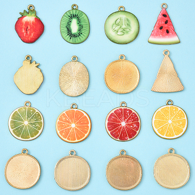 32Pcs 8 Styles Light Gold Alloy Enamel Pendants ENAM-YW0005-48-1