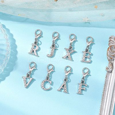 26Pcs Letter A~Z Alloy Rhinestone Pendant Decorations HJEW-JM02651-1