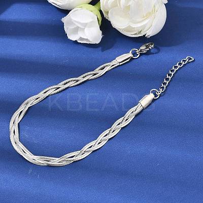 304 Stainless Steel Interlocking Herringbone Chain Bracelet for Women BJEW-K240-08B-P-1