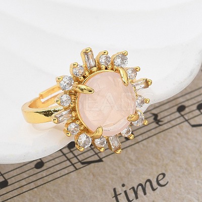 Sunflower Natural Rose Quartz Finger Rings RJEW-B113-03G-09-1