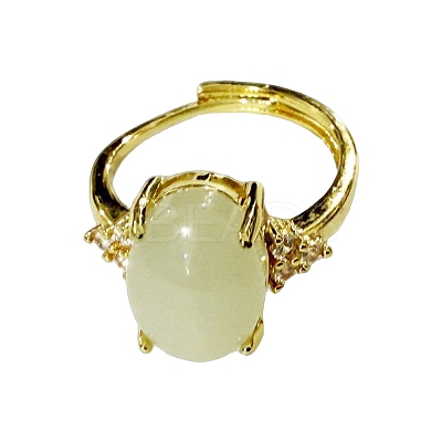 Oval Natural Hetian Jade Finger Rings FS-WGA2F2C-01-1