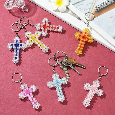 7Pcs 7 Colors Cross Acrylic Keychain with Iron Ring for Keychain KEYC-CJ0001-13-1