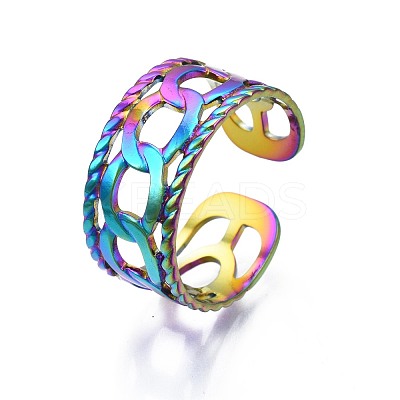 304 Stainless Steel Curb Chain Shape Cuff Ring RJEW-N038-084-1
