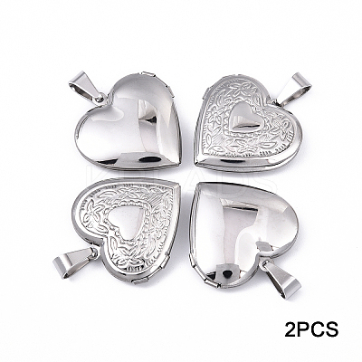 2Pcs 316 Surgical Stainless Steel Locket Pendants STAS-YW0003-16P-1