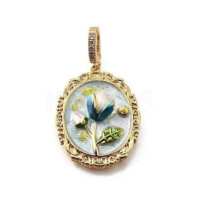 Brass Micro Pave Cubic Zirconia & Enamel Pendants KK-R222-08G-02-1