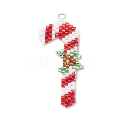 5Pcs 5 Styles Christmas Themed Glass Seed Beaded Pendants PALLOY-MZ00868-1