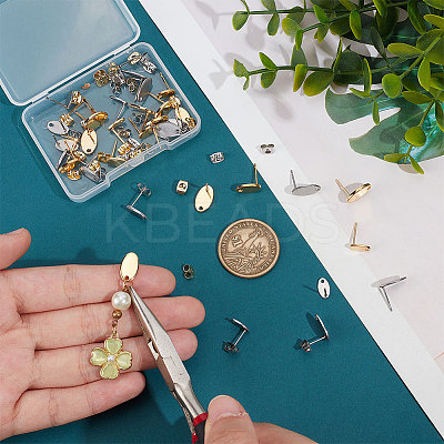 36Pcs 6 Styles 201 Stainless Steel Stud Earring Findings with Hole EJEW-UN0002-41-1