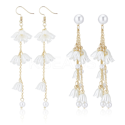 2 Pairs 2 Style Plastic Lily of the Valley Dangle Stud Earrings EJEW-AN0002-83-1