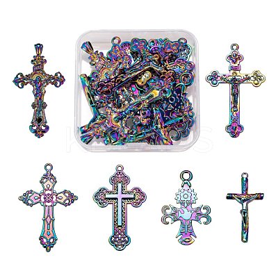 12Pcs 6 Style Rainbow Color Alloy Pendants FIND-LS0001-16MC-1