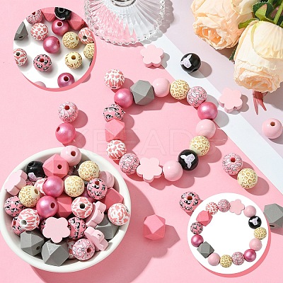 DIY Animal Cattle Theme Wooden Beaded Keychain Making Kits DIY-YW0008-69B-1