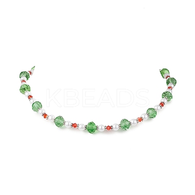 Christmas Theme Faceted Rondelle Glass & White Round ABS Plastic Imitation Pearl Beaded Necklaces for Women NJEW-JN05464-01-1